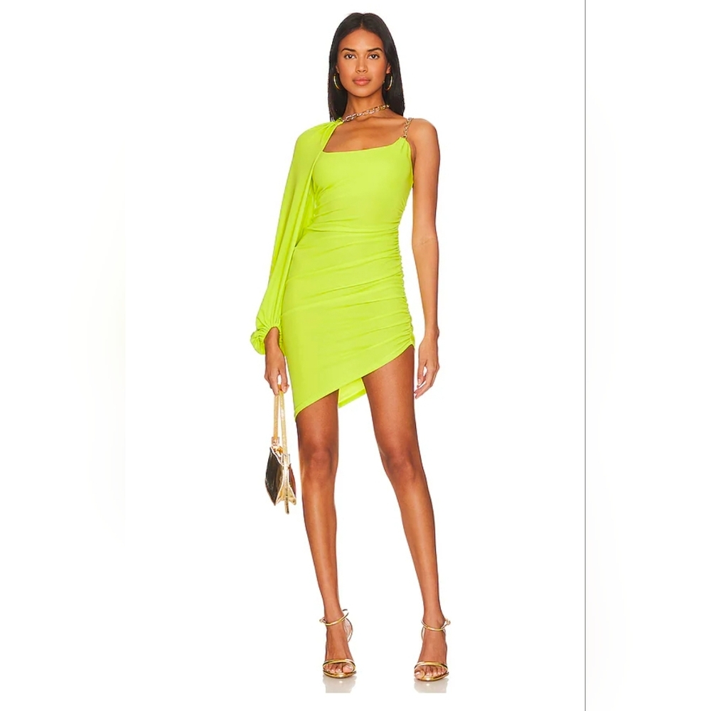 L'Academie Asymmetrical Neon Green Dress